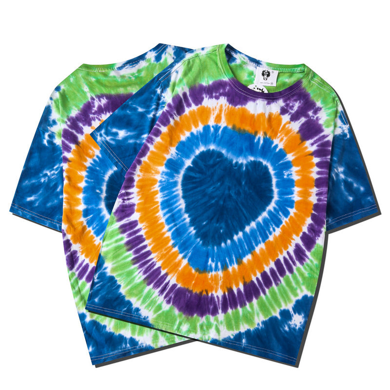 Cotton Tie Dye Print T Shirt Women Men Tee O-neck Short Sleeve Female T-Shirt