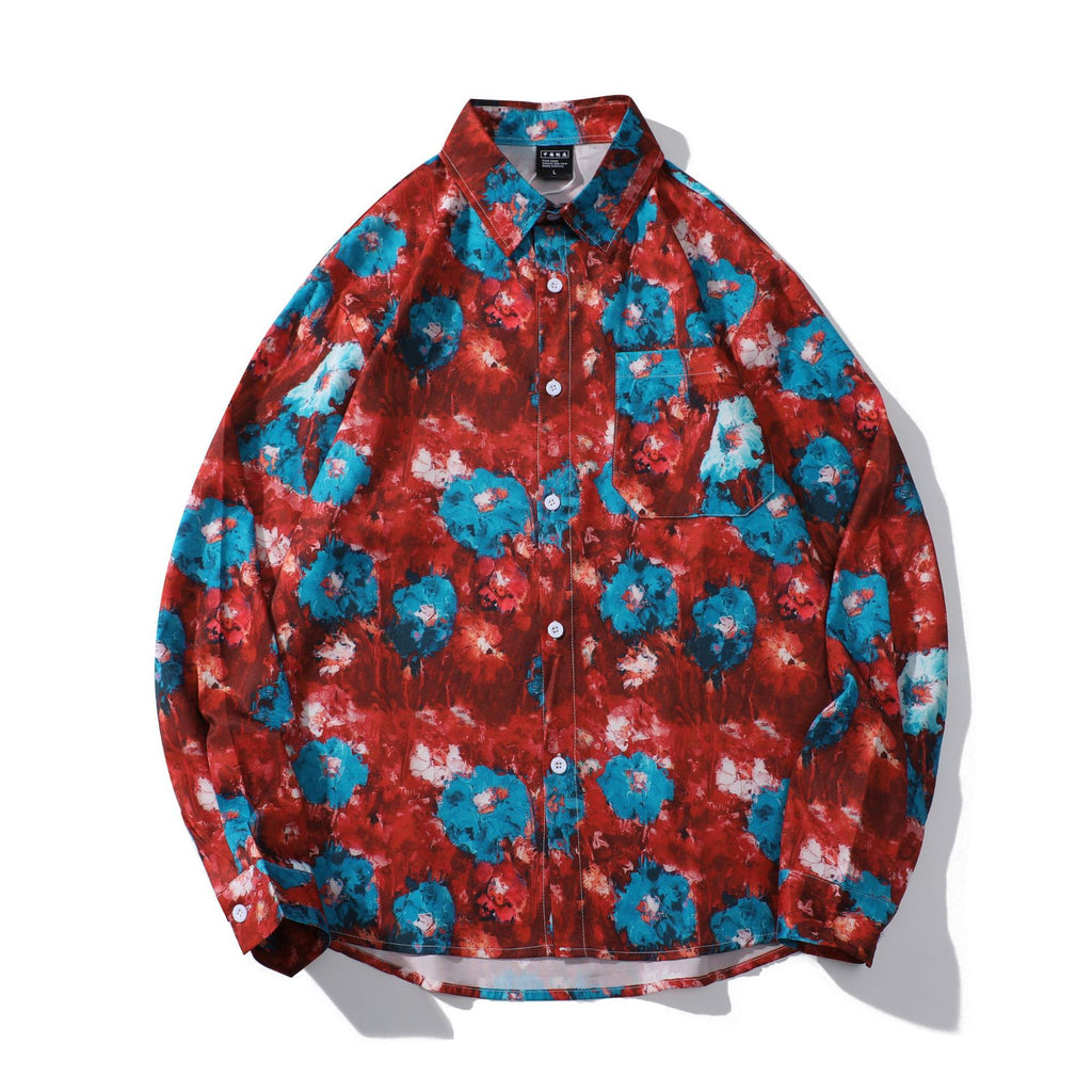 Tie-dye Oil Painting Shirt Women Trend Hong Kong Style Bf Loose Men