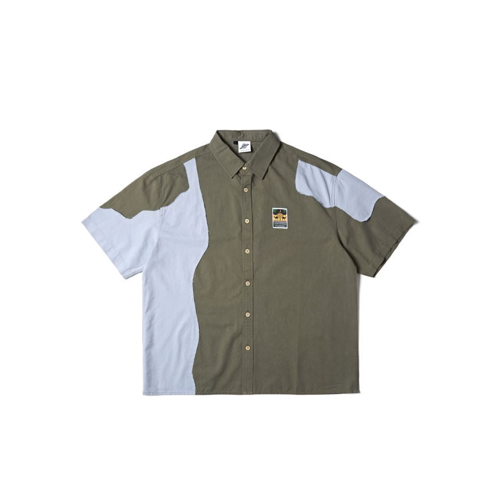 Men & Women Trendy Irregular Cut Contrast Stitching Short Sleeves Shirt