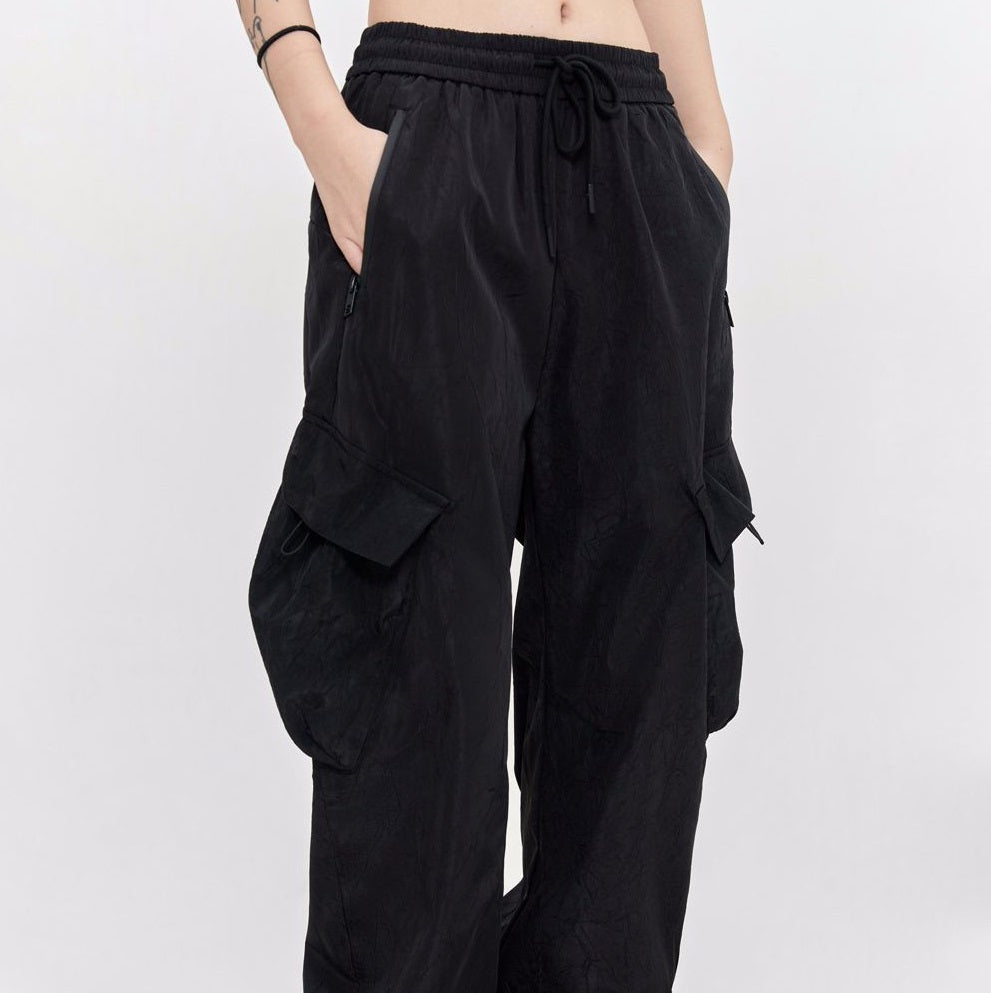 Retro High Street Pleated Textured Trousers Men Autumn Outdoor Loose Casual Pants Women