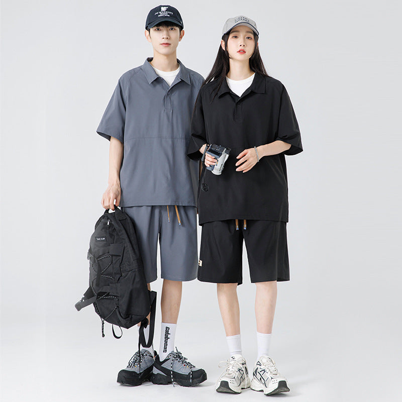 Ultra-thin Draping Ice Silk Polo Collar Men & Women Trendy Couple Suit