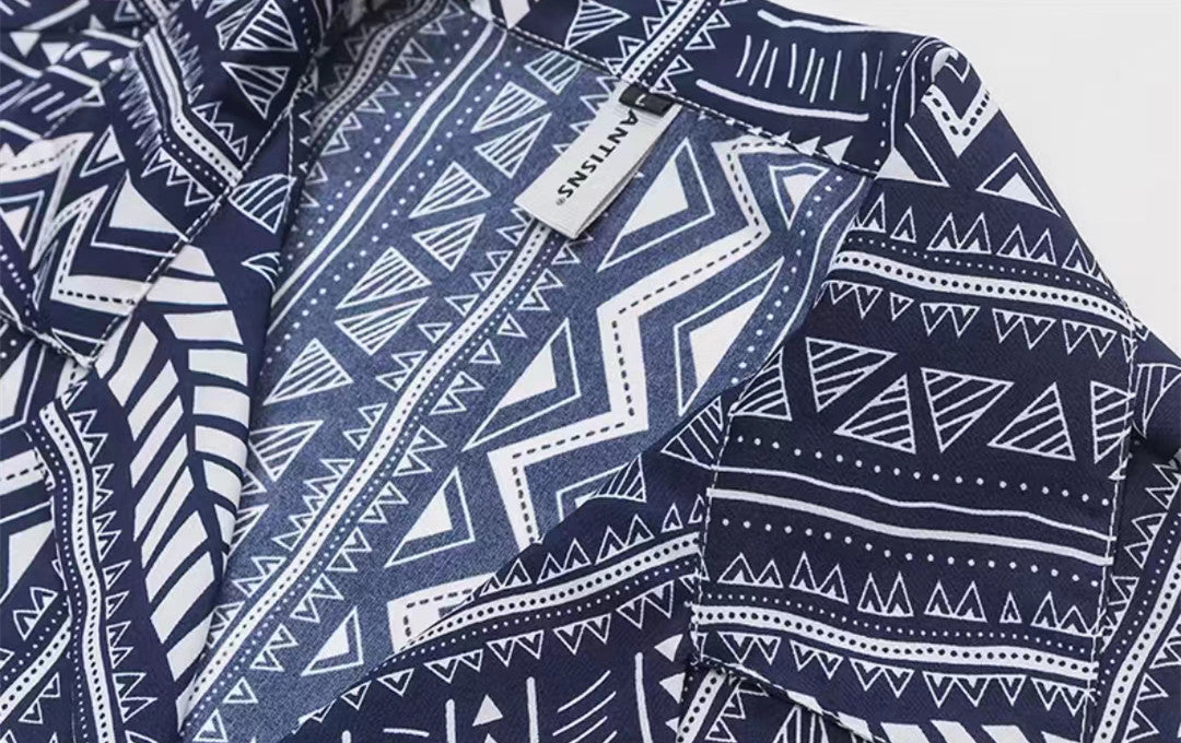 Men & Women Trendy Vintage Stripe Printing Lapel Short Sleeve