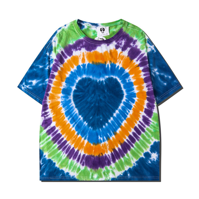 Cotton Tie Dye Print T Shirt Women Men Tee O-neck Short Sleeve Female T-Shirt