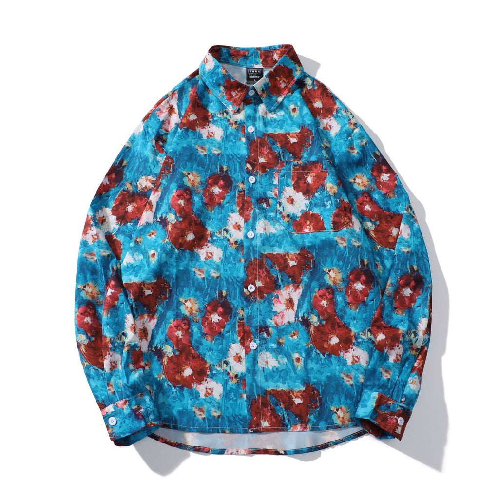 Tie-dye Oil Painting Shirt Women Trend Hong Kong Style Bf Loose Men