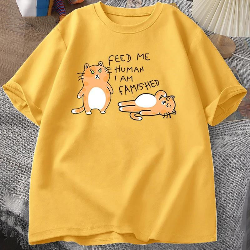 Men Women Fuuny Cat Lovely Print T Shirt Summer Cot