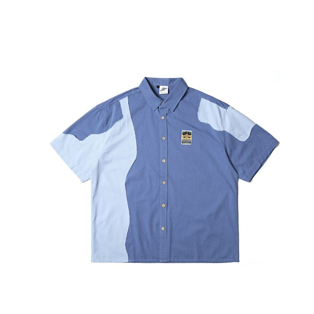 Men & Women Trendy Irregular Cut Contrast Stitching Short Sleeves Shirt