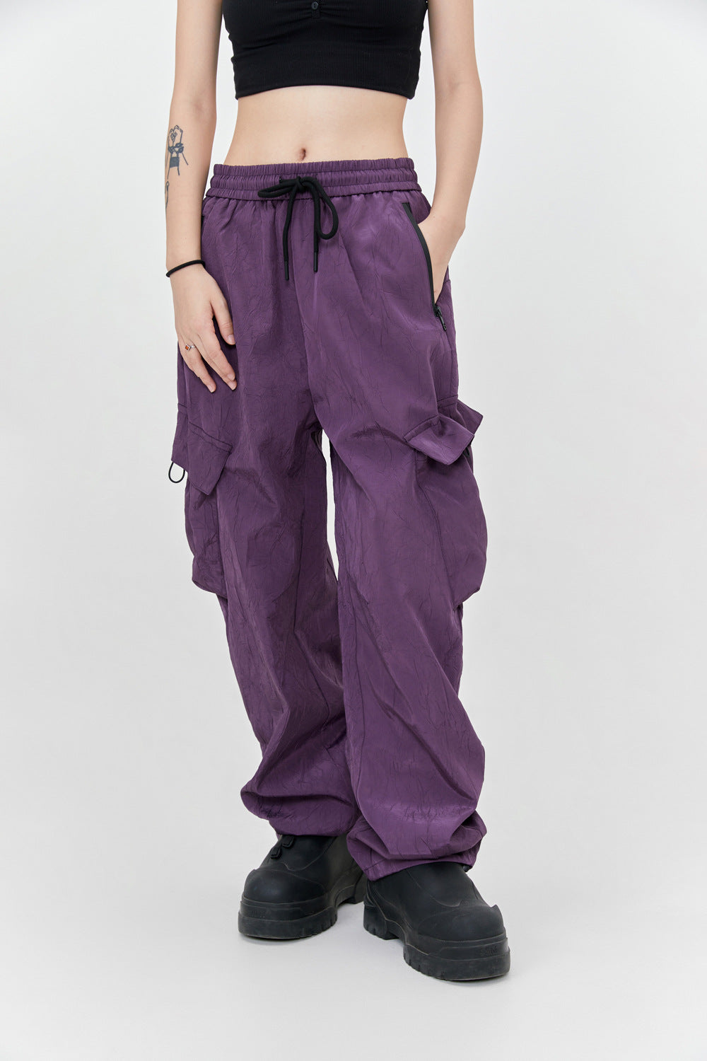 Retro High Street Pleated Textured Trousers Men Autumn Outdoor Loose Casual Pants Women