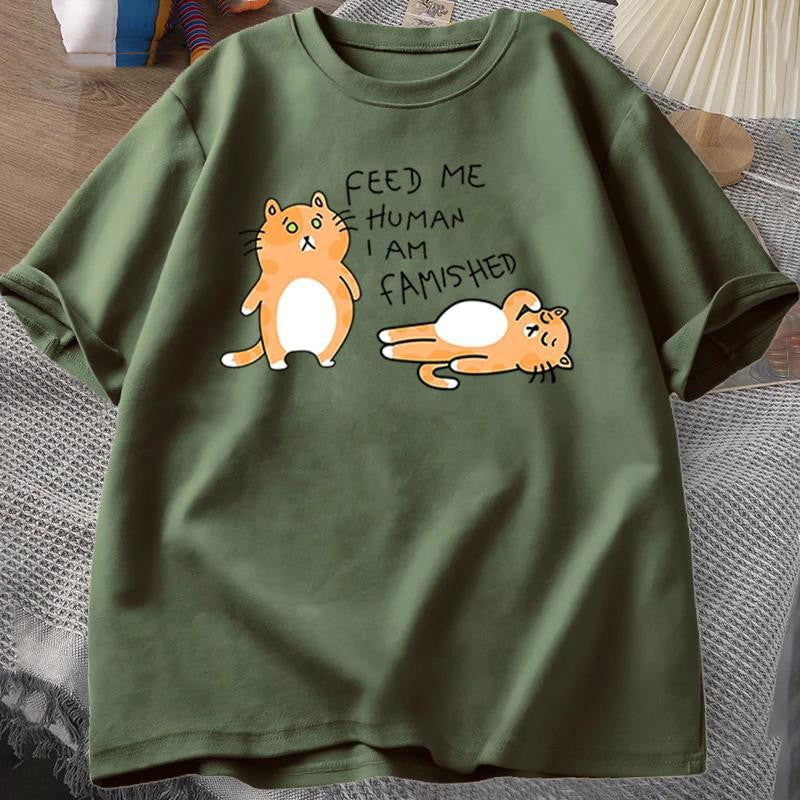 Men Women Fuuny Cat Lovely Print T Shirt Summer Cot