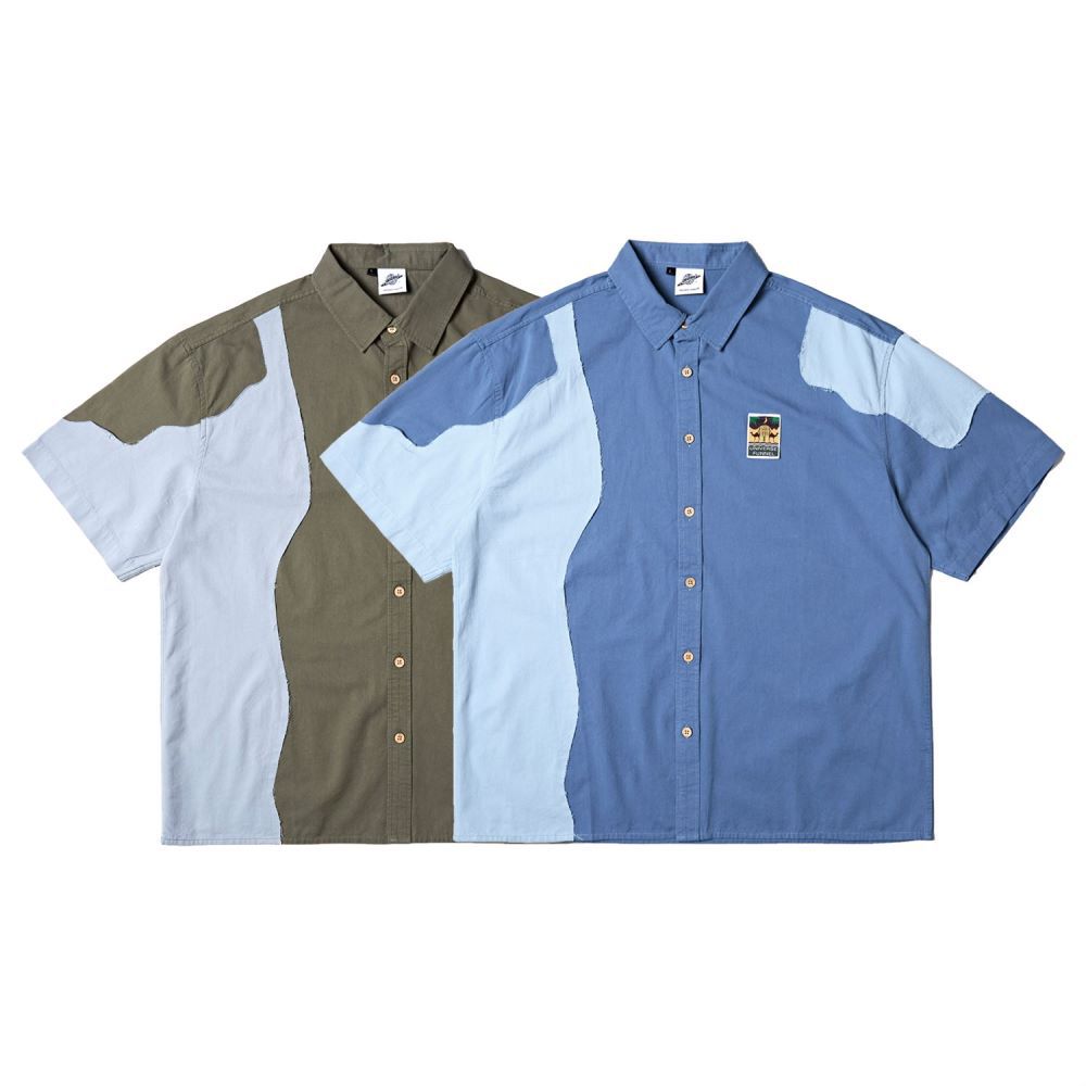 Men & Women Trendy Irregular Cut Contrast Stitching Short Sleeves Shirt