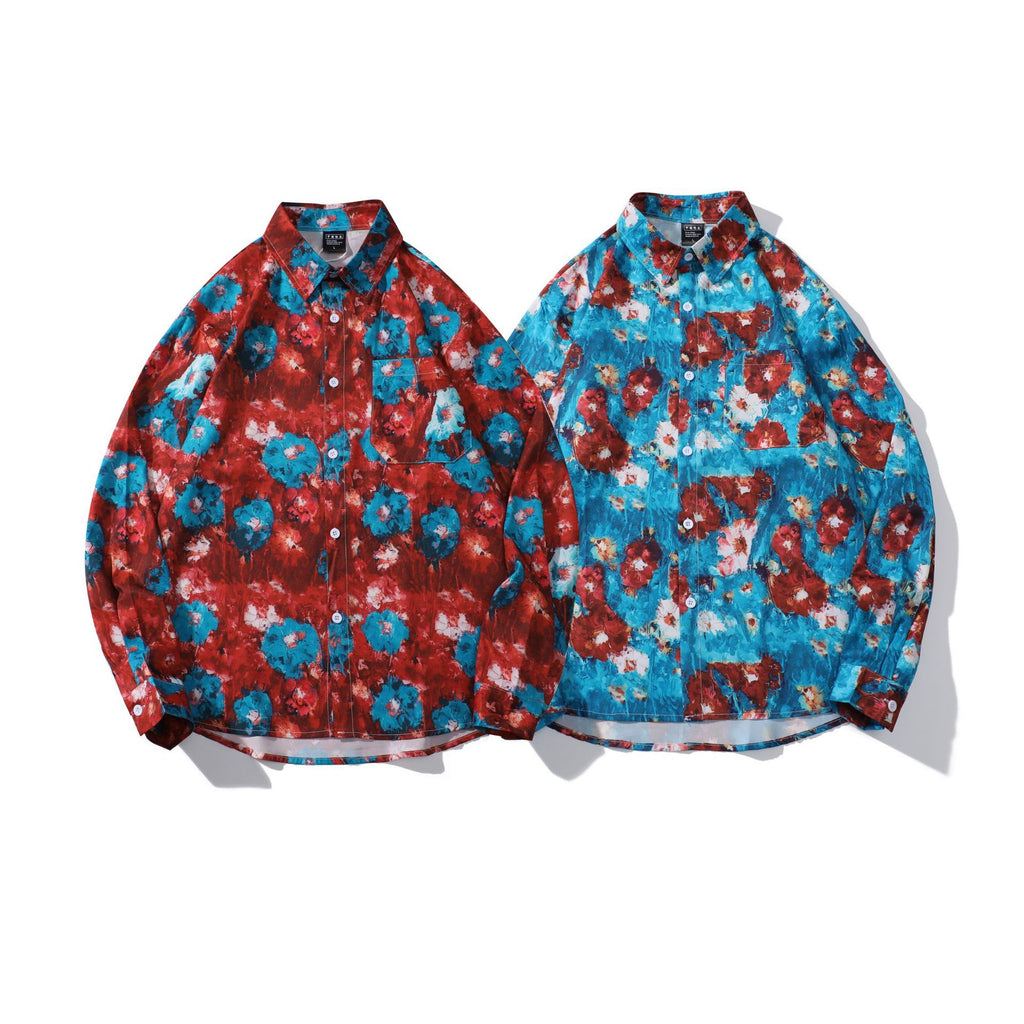 Tie-dye Oil Painting Shirt Women Trend Hong Kong Style Bf Loose Men