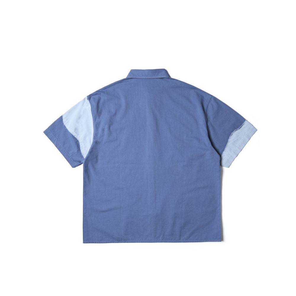 Men & Women Trendy Irregular Cut Contrast Stitching Short Sleeves Shirt