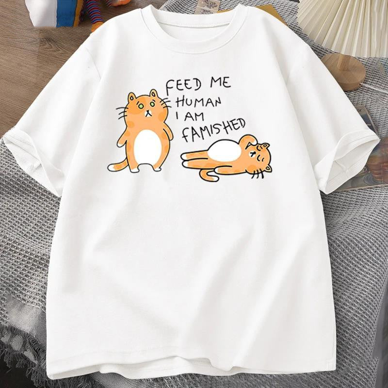Men Women Fuuny Cat Lovely Print T Shirt Summer Cot
