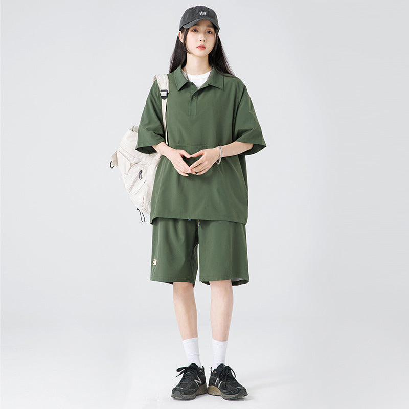 Ultra-thin Draping Ice Silk Polo Collar Men & Women Trendy Couple Suit