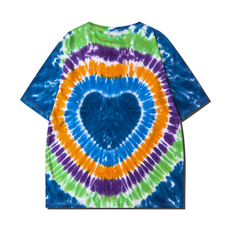 Cotton Tie Dye Print T Shirt Women Men Tee O-neck Short Sleeve Female T-Shirt