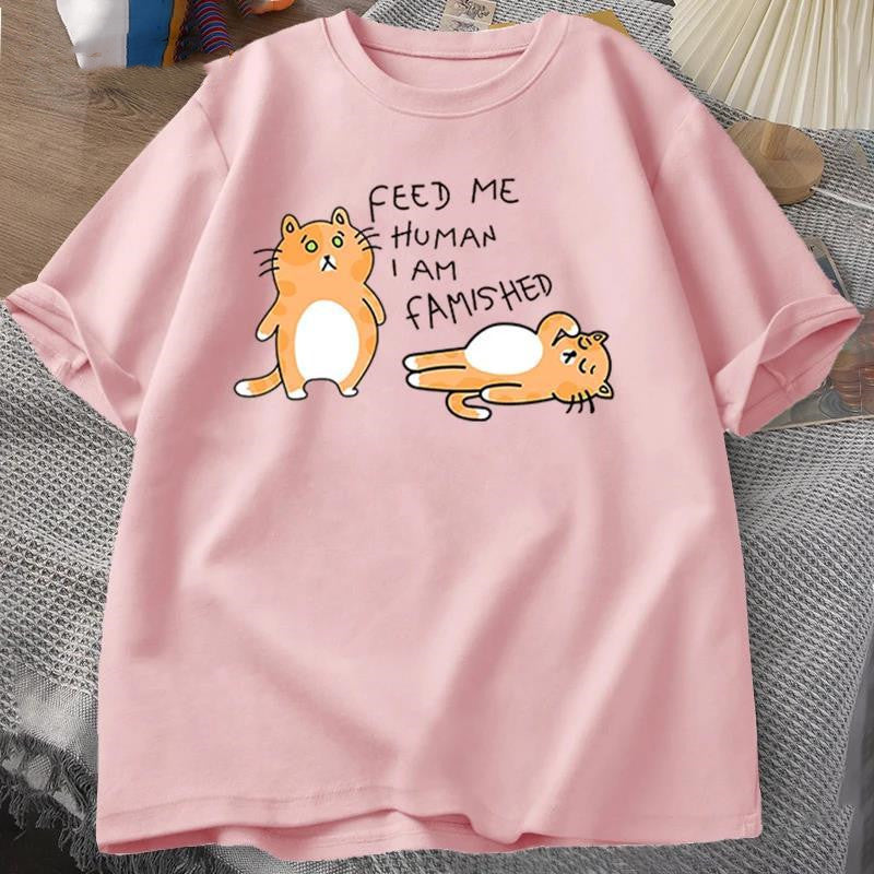 Men Women Fuuny Cat Lovely Print T Shirt Summer Cot