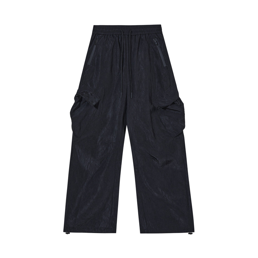 Retro High Street Pleated Textured Trousers Men Autumn Outdoor Loose Casual Pants Women